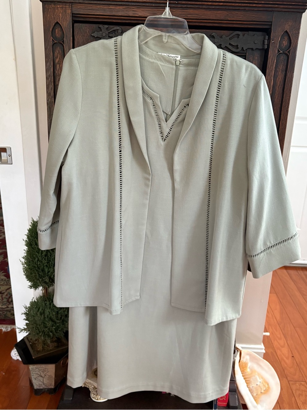 Norm Thompson: XL, Sage Two-Piece Dress Set with Openwork Trim